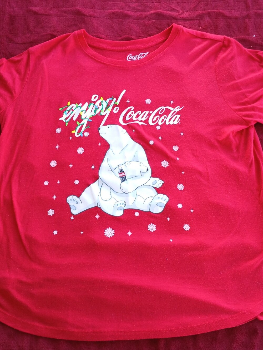Coca Cola Bright Red Kids Polar Bear Tee with Snowflake Graphic